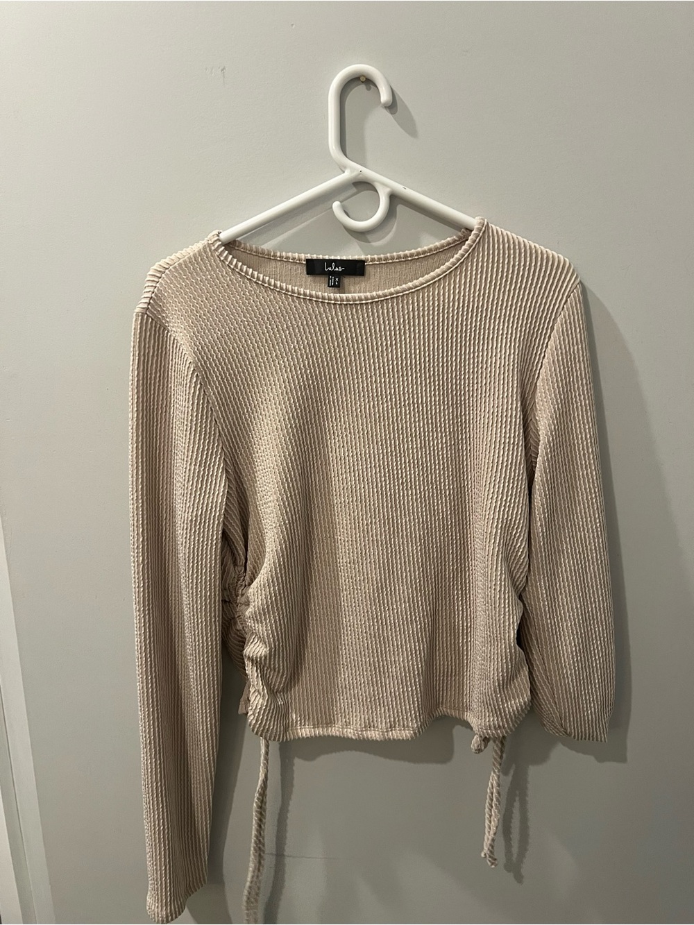 Lulu's Cream Ribbed Long-Sleeve Top with Side Drawstrings